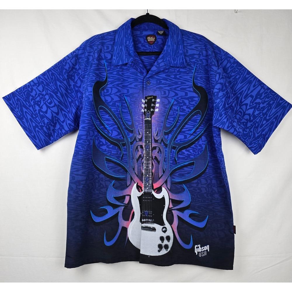 Gibson Tour Wear Dragonfly Shirt XL Blue White SG Guitar Tribal Flame Rock Mens - Picture 9 of 16